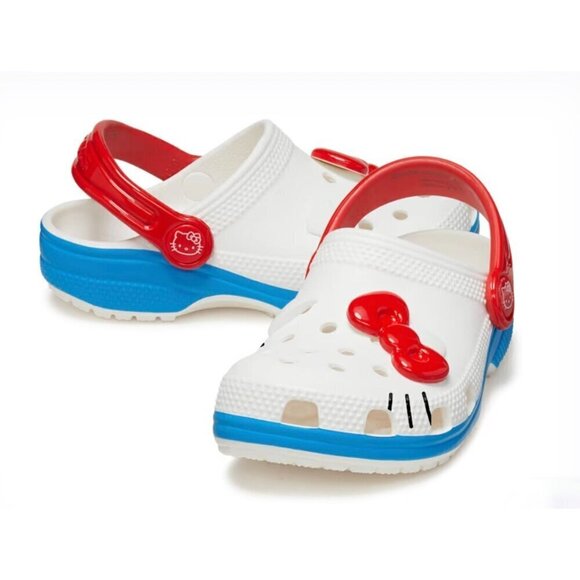 Crocs Kids' Hello Kitty Classic Clog White Red Bow Big Kid Various Sizes J1/ J2 - Picture 1 of 10